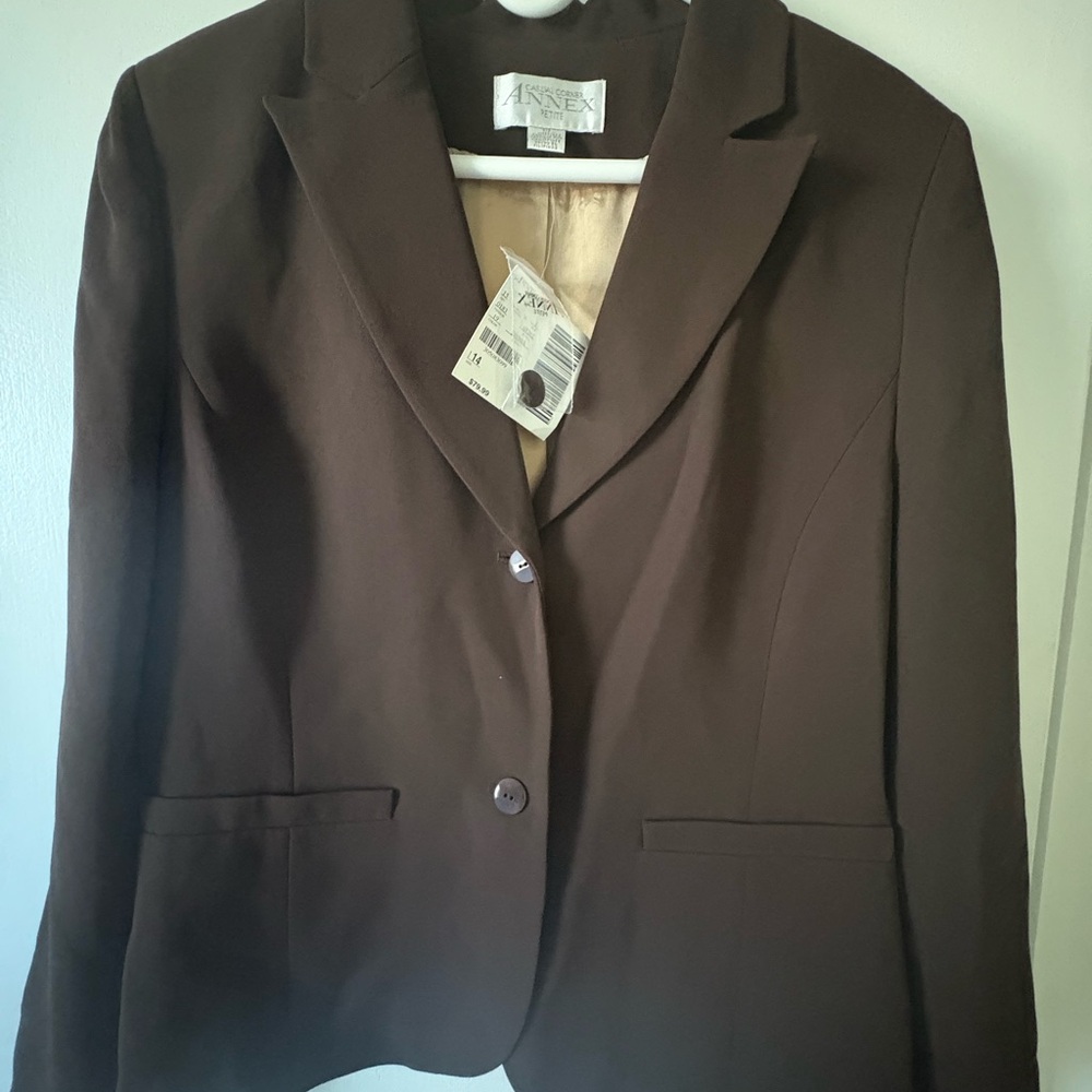 Casual Corner Annex Petite Brown Fully Lined Two Button Blazer Size 14 NWT